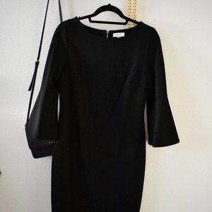 Calvin Klein Black Sheath Dress with Flared Sleeve